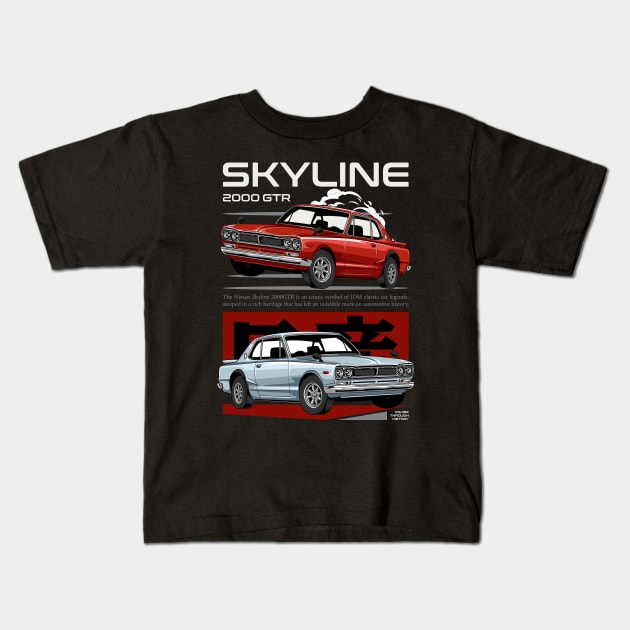 Iconic Skyline 2000 GTR Car Kids T-Shirt by milatees